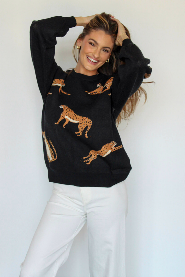 Wild Night Leopard Sweater In Black