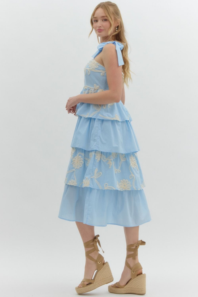 Daphne Tiered Midi Dress in Light Blue