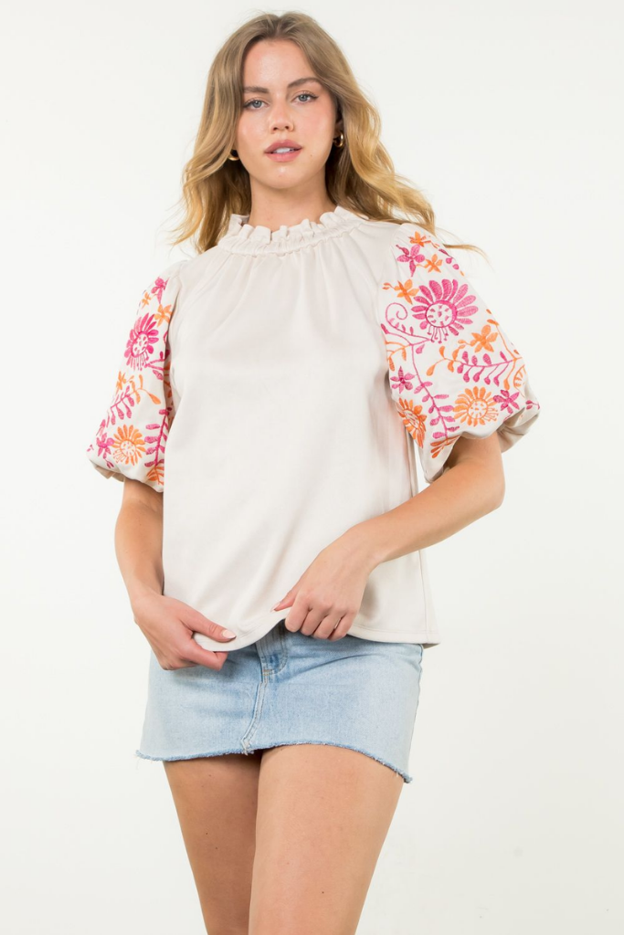 Evelyn Floral Embroidered Suede Top