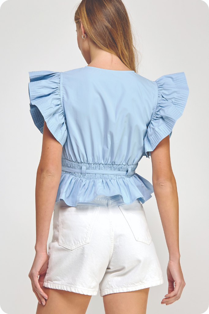 Audrey Flutter Sleeve Top in Chambray