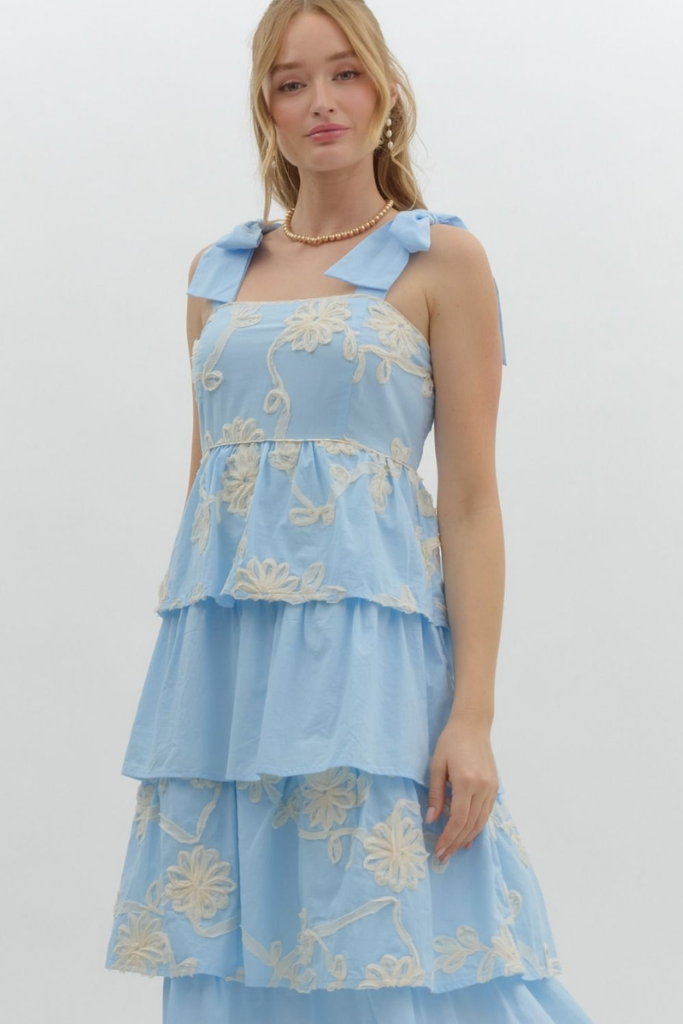 Daphne Tiered Midi Dress in Light Blue