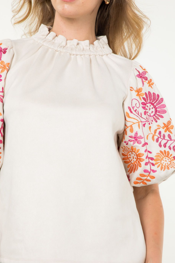 Evelyn Floral Embroidered Suede Top