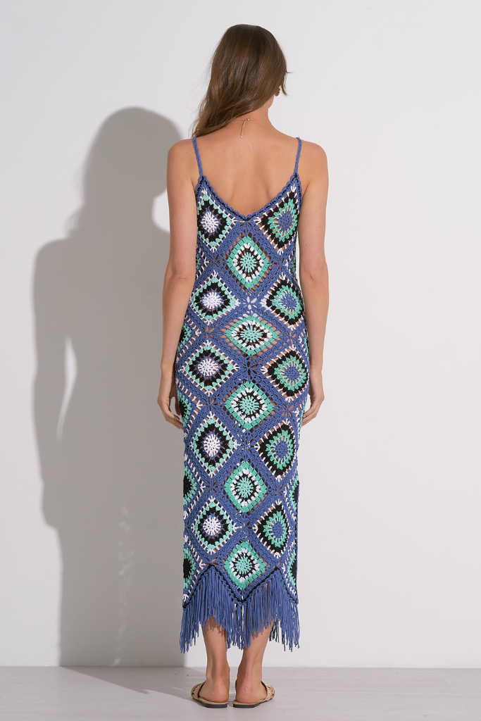 Aurora Crochet Midi Dress in Blue Multi