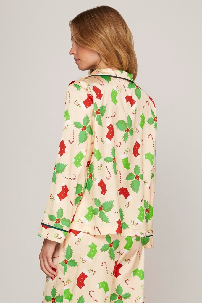 Mistletoe and Holly Pajama Top