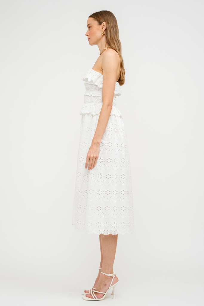 Ivy Eyelet Strapless Midi Dress