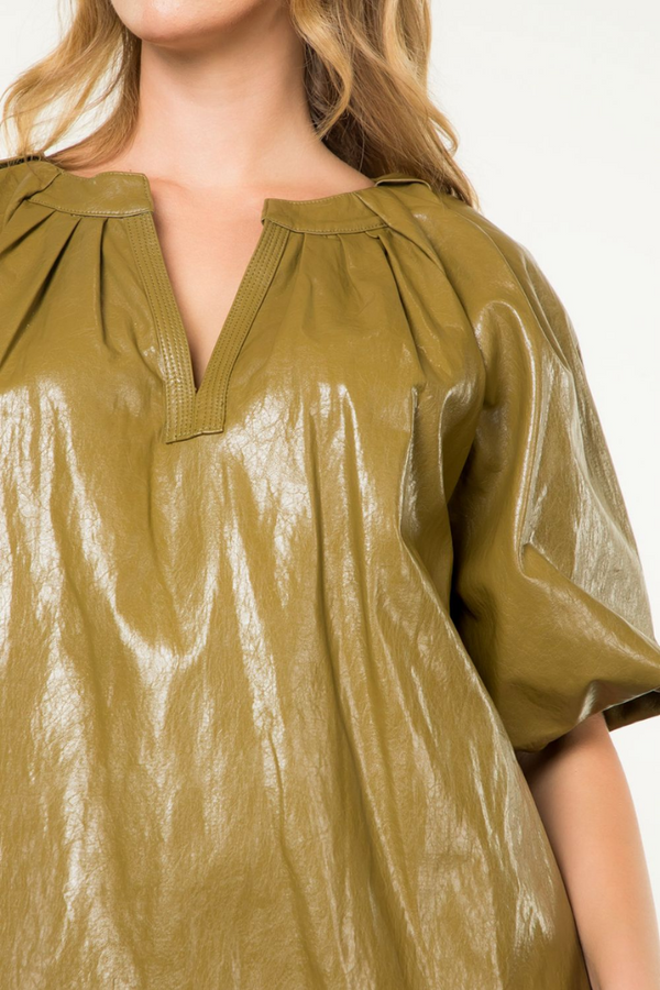 Rose Vegan Leather Top in Olive