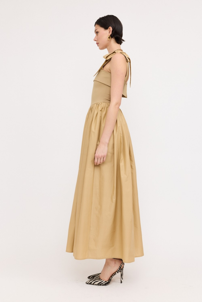 Phoebe Upper Knit Maxi Dress in Khaki
