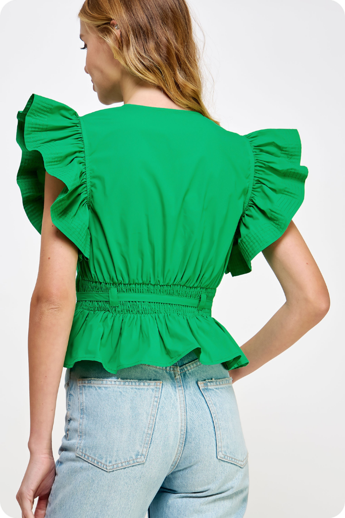 Audrey Flutter Sleeve Top in Emerald