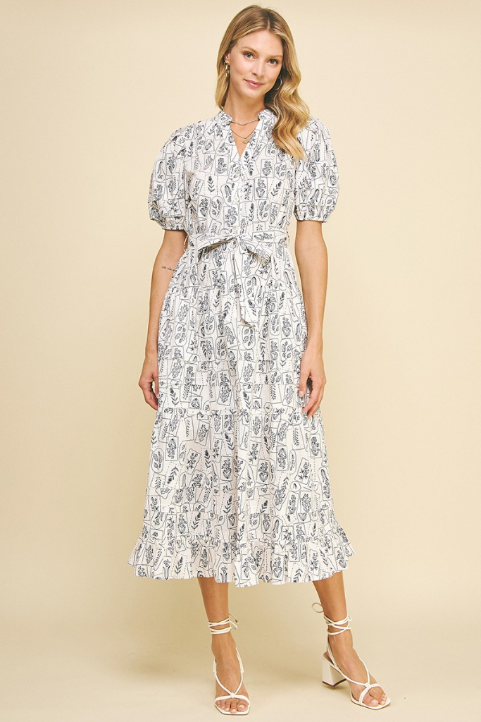 Josie Botantical Print Midi Dress