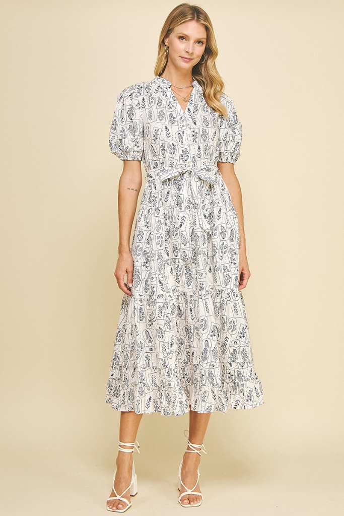 Josie Botantical Print Midi Dress