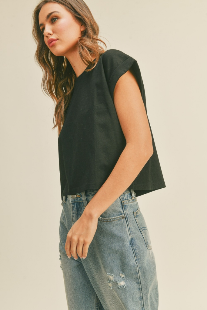 Jade Cap Sleeve T Shirt in Black