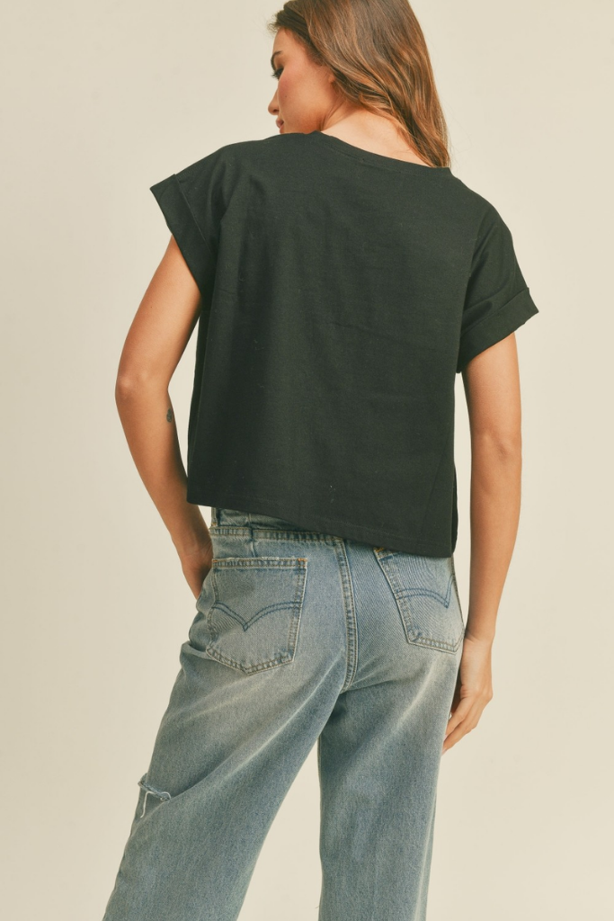Jade Cap Sleeve T Shirt in Black