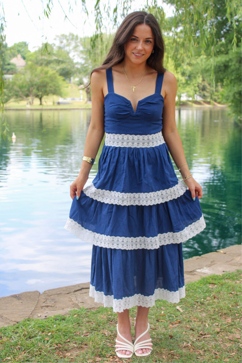 Navy Twilight Ruffle Midi Dress