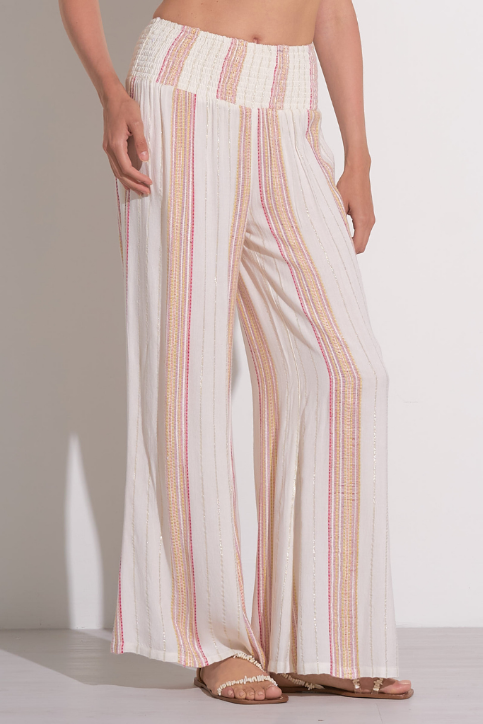 Blossom Gauze Stripe Pant in White Pink