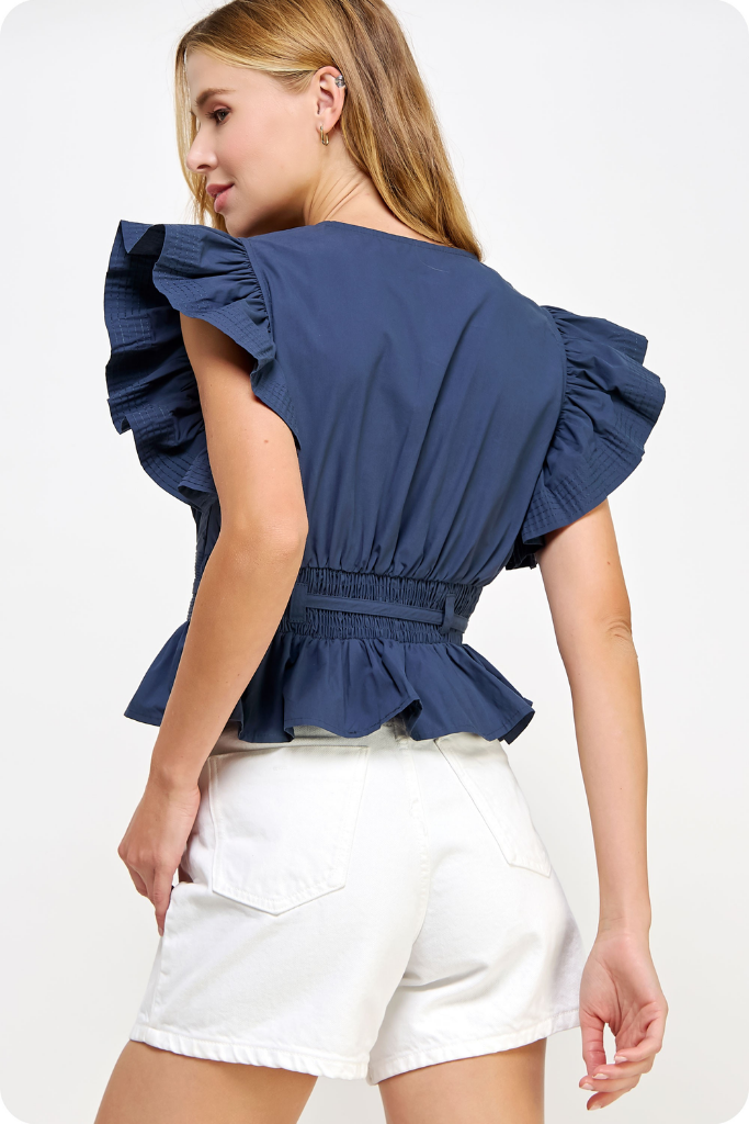Audrey Flutter Sleeve Top in Navy