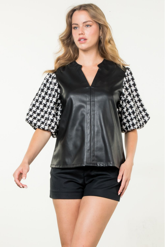 Chloe Houndstooth Vegan Leather Top