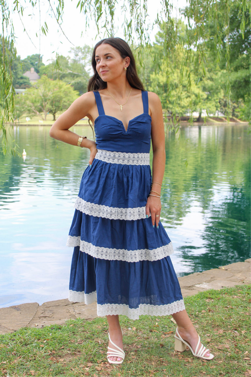 Navy Twilight Ruffle Midi Dress