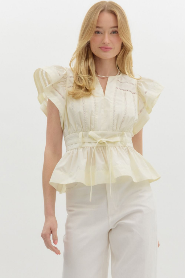Capri Flutter Sleeve Tie Waist Top