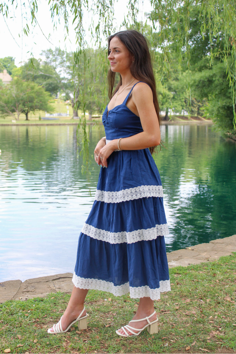 Navy Twilight Ruffle Midi Dress