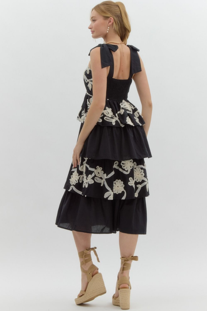 Daphne Tiered Midi Dress in Black