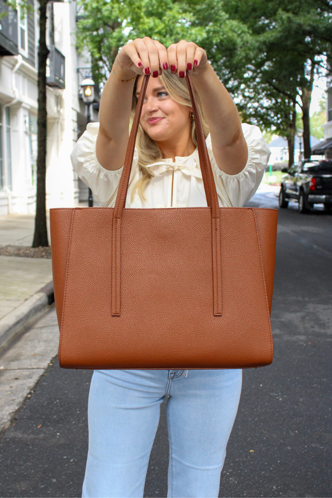 Reyna Pleather Tote Bag in Tan