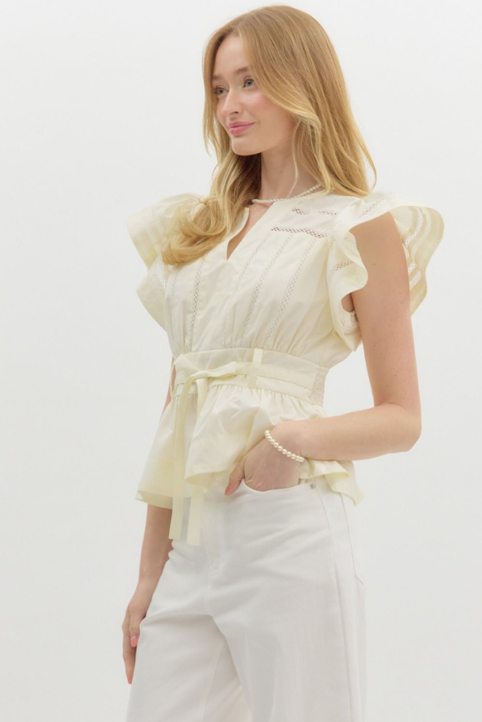 Capri Flutter Sleeve Tie Waist Top