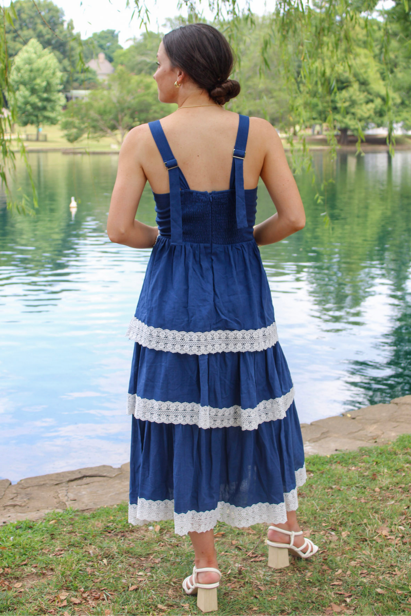 Navy Twilight Ruffle Midi Dress