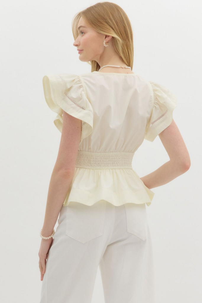 Capri Flutter Sleeve Tie Waist Top