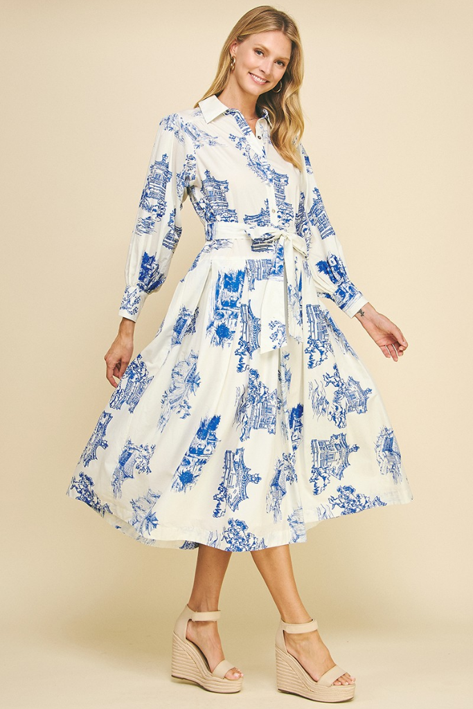 Everly Toile Print Midi Dress