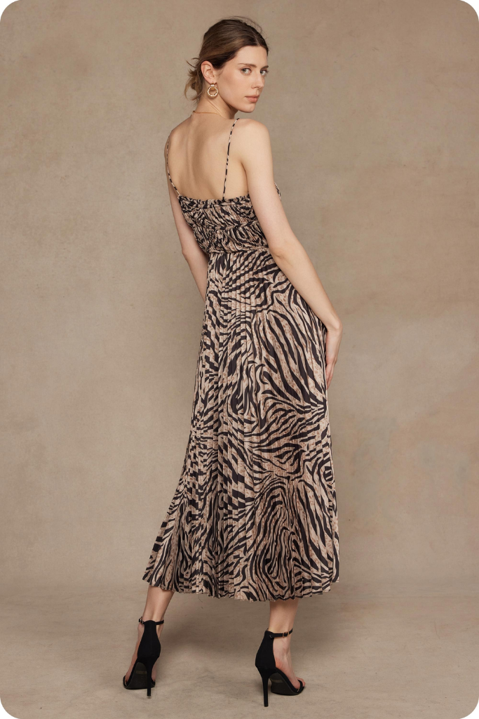 Romilly Pleated Animal Print Maxi Dress