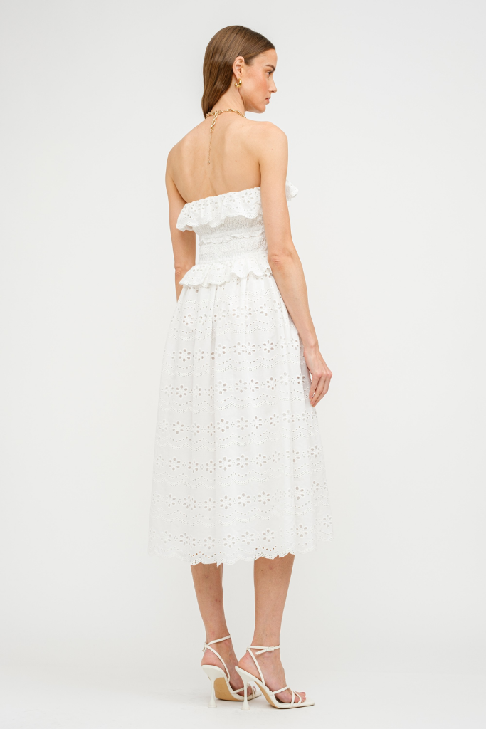 Ivy Eyelet Strapless Midi Dress
