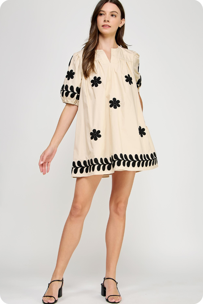 Rosie Floral Embroidered Mini Dress