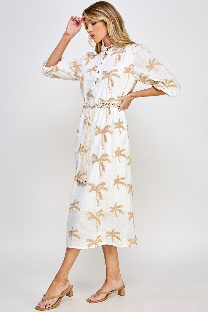 Emy Palm Print Midi Dress