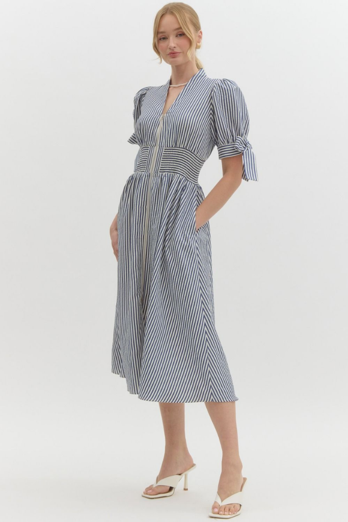 Valentina Stripe Zip Front Midi Dress