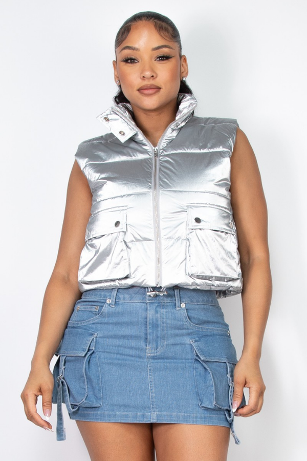 Shine Bright Silver Puffer Vest