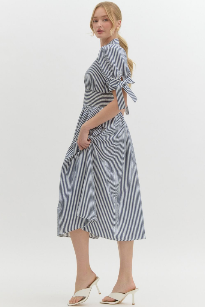 Valentina Stripe Zip Front Midi Dress