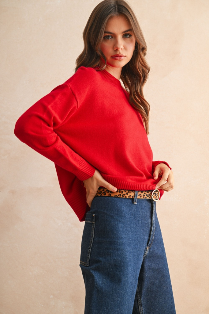 Brielle Crew Neck Sweater in Red