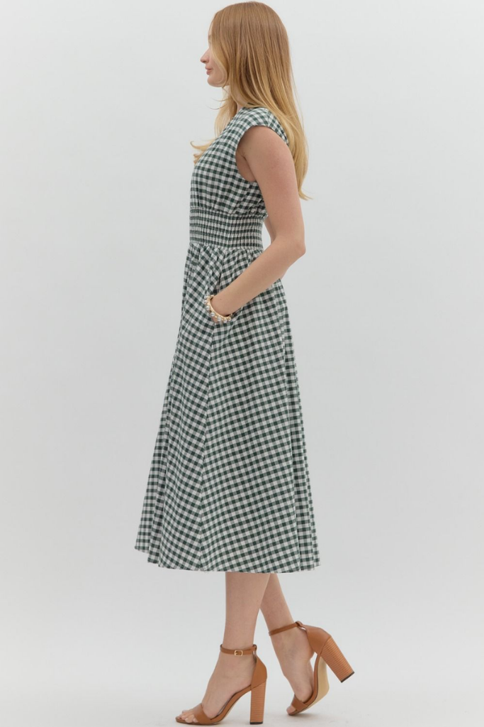 Elizabeth Gingham Zip Front Midi Dress
