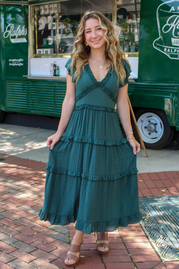 Hey Darling Midi Dress In Hunter Green