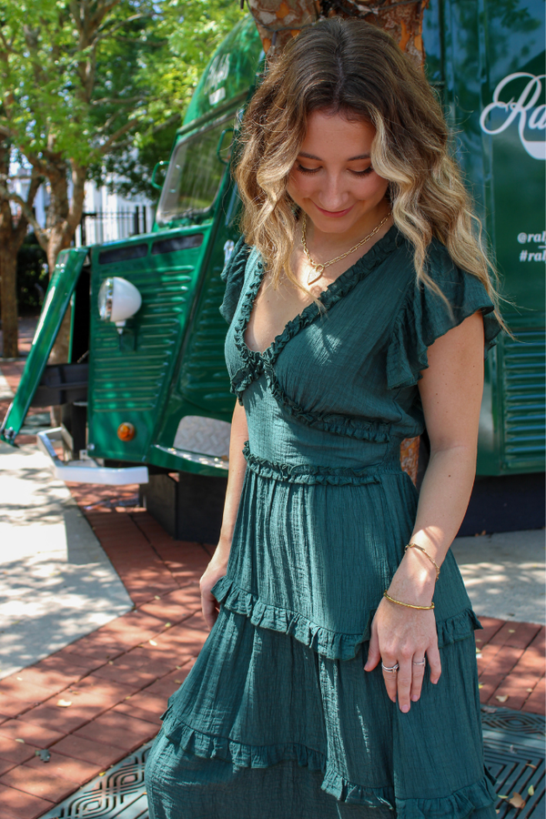 Hey Darling Midi Dress In Hunter Green