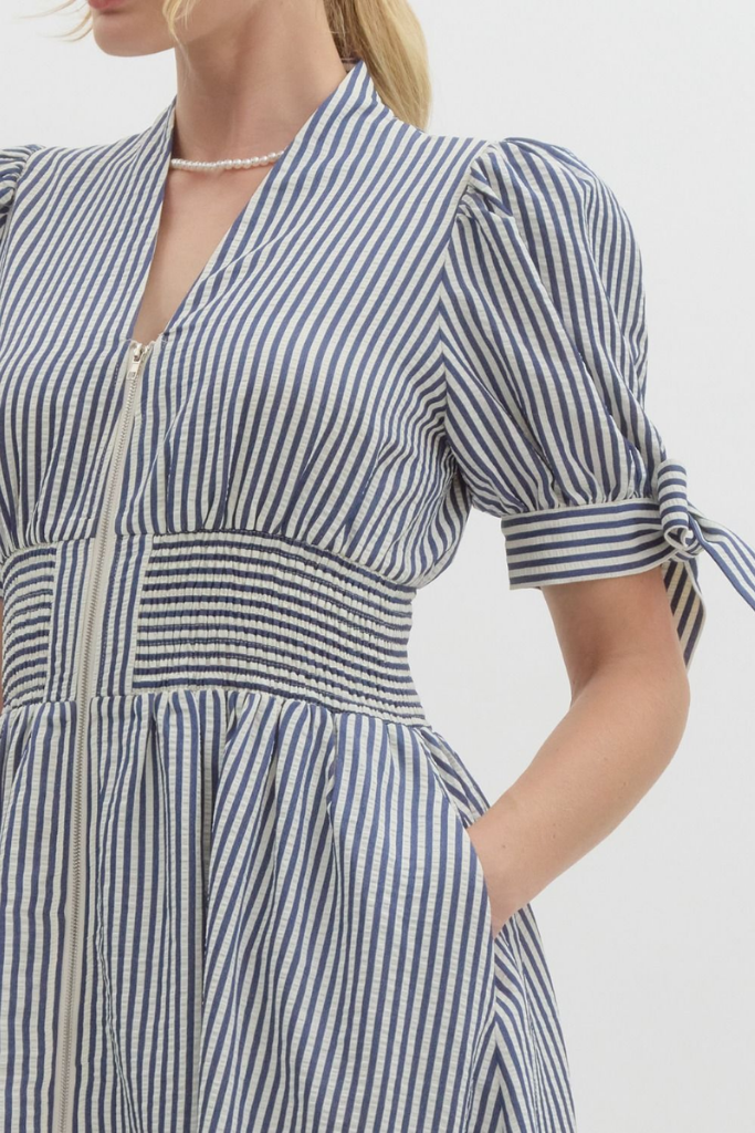 Valentina Stripe Zip Front Midi Dress