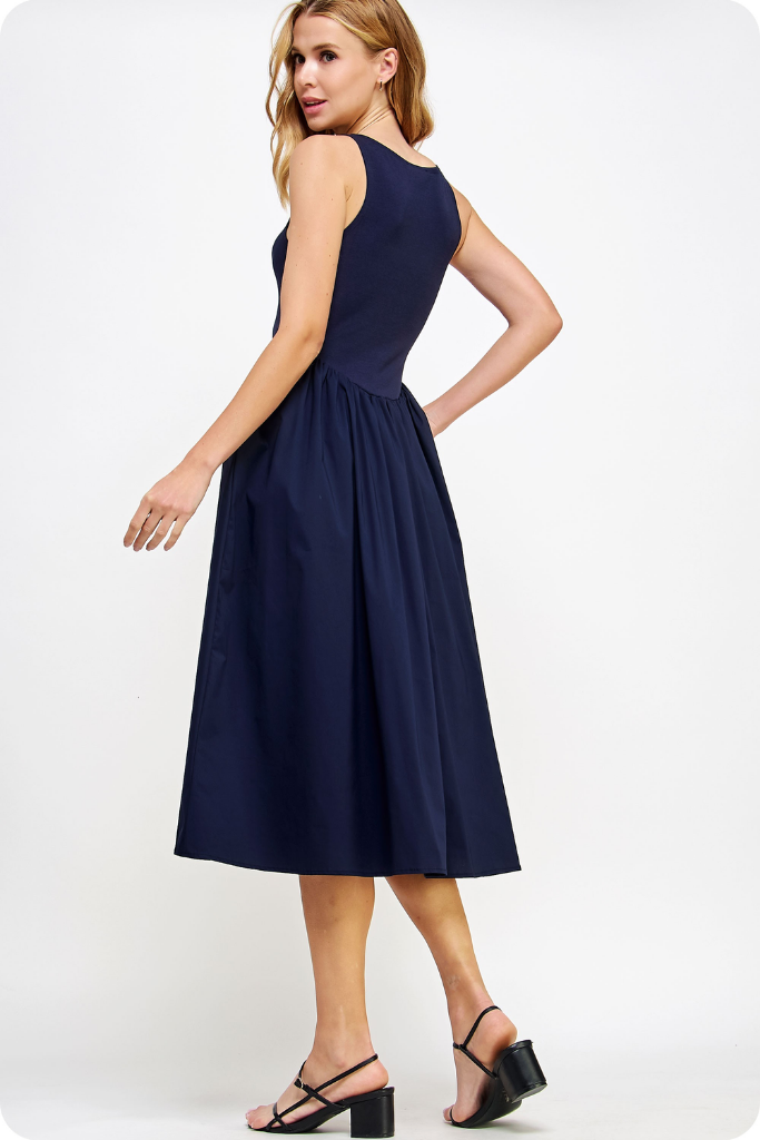 Sidney Sleeveless Midi Dress in Navy