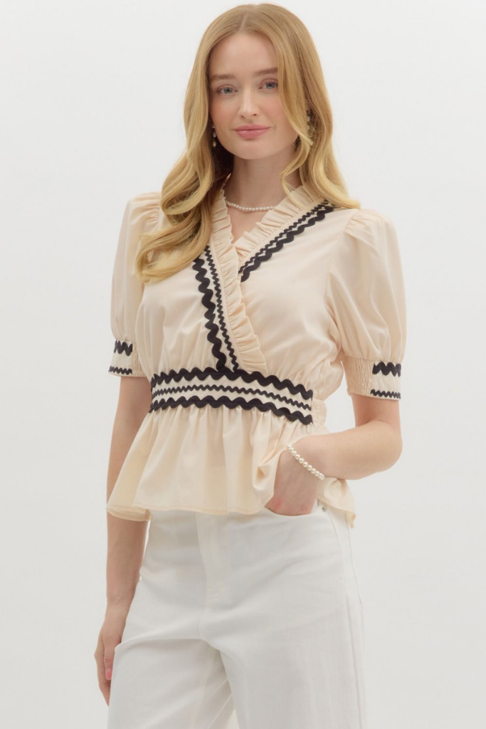 Sailor Zig Zag Trim Peplum Top