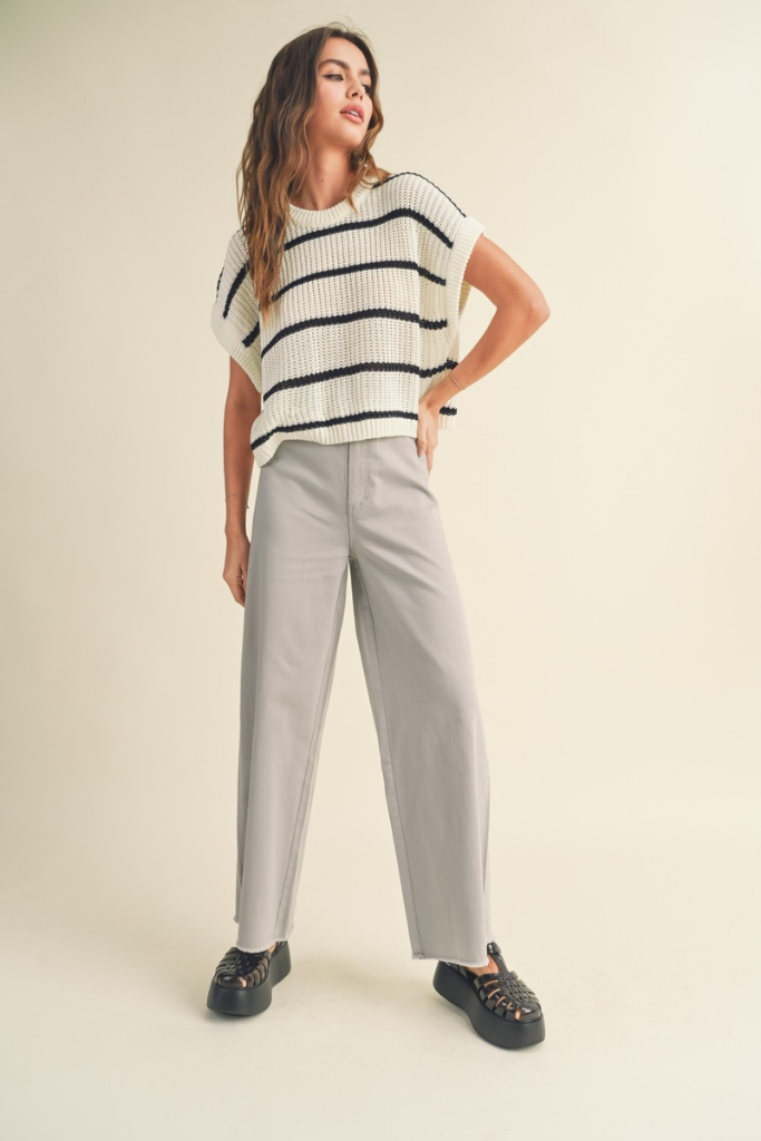 Maggie Stripe Cap Sleeve Sweater in Black Stripe