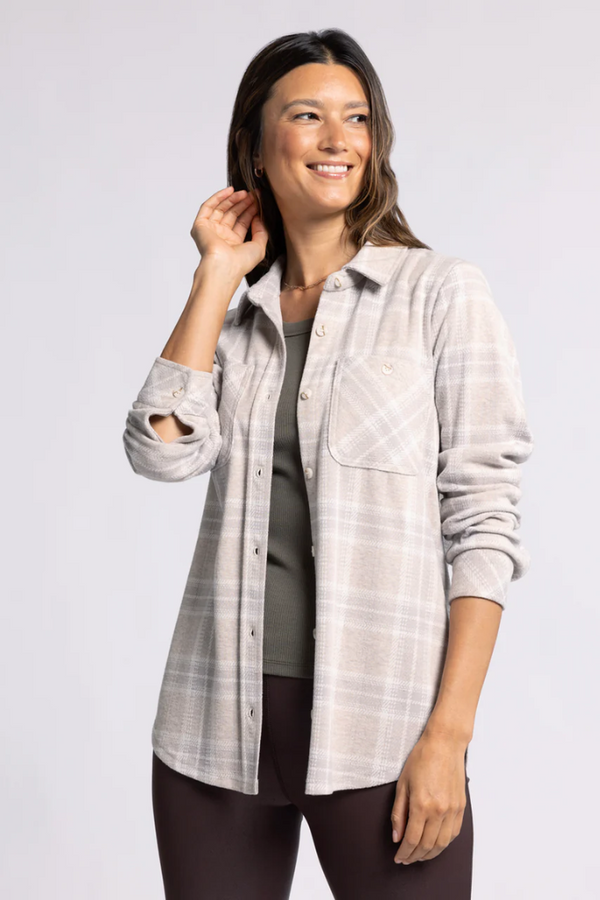 Lewis Plaid Shirt Jacket in White Dove