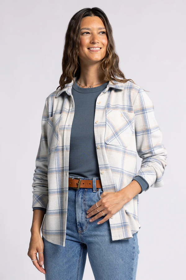 Lewis Plaid Shirt Jacket in Cream Blue