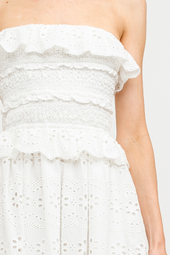 Ivy Eyelet Strapless Midi Dress