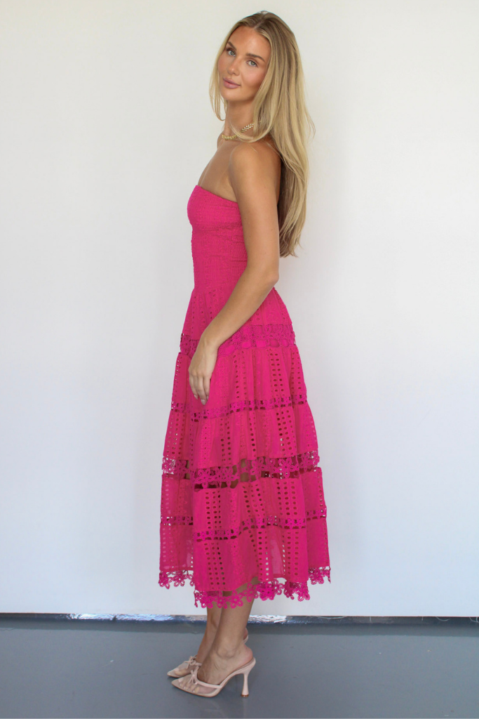 Safe Haven Midi Dress in Fuchsia