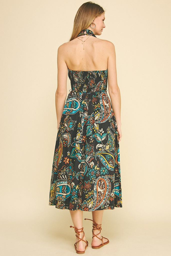 Bianca Paisley Halter Midi Dress
