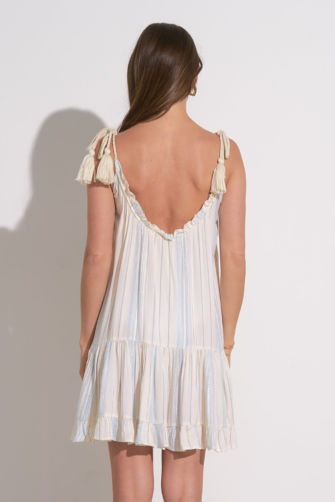 Blossom Gauze Stripe Mini Dress in Ivory Blue